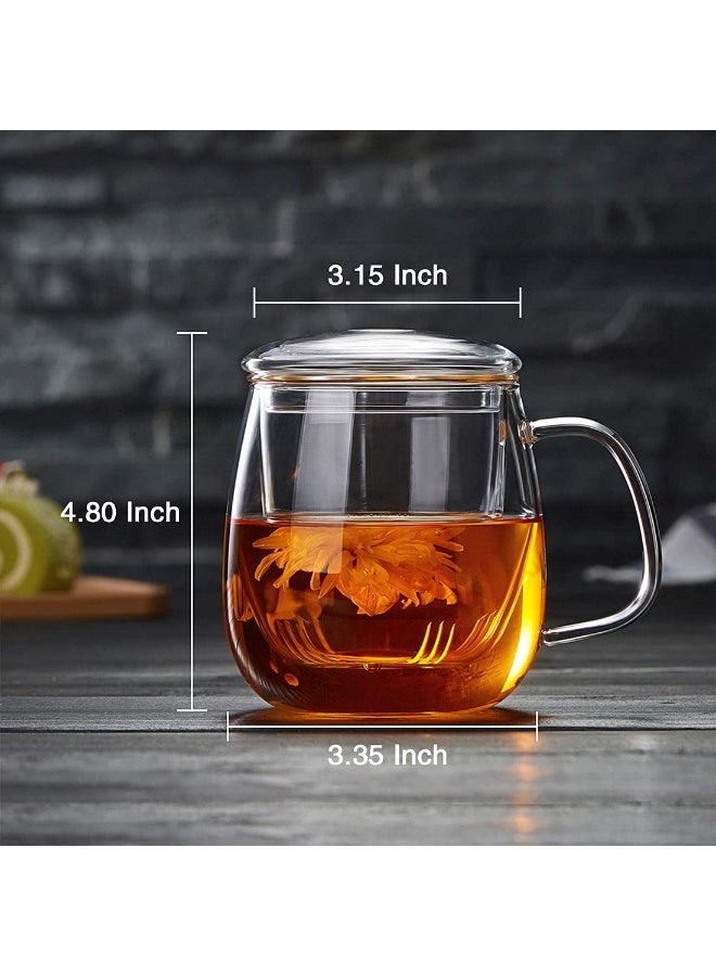 Glass Tea Cup with Infuser and Lid, 17.6oz/520ml Large Borosilicate Teacup,Tea Glass, Clear Mug for Loose Leaf Tea, Blooming Tea, Microwave & Dishwasher Safe - Tea Maker Gift for Birthday. - Image 2